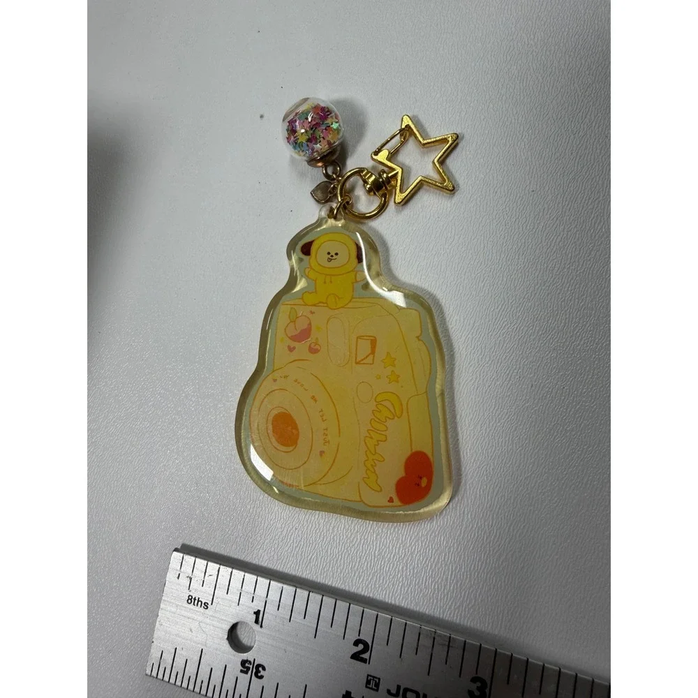 BT21 Chimmy Yellow Camera Acrylic Keychain Star Clasp Confetti BTS Line Friends